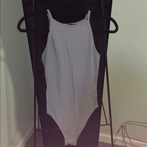 Grey ribbed high neck bodysuit